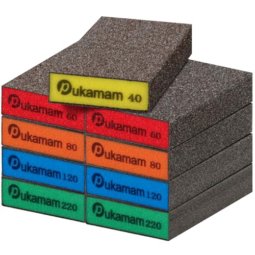 9 Piece Sanding Sponges Set Grit 40/60/80/120/220 Wet and Dry Sandpaper Fine for Wood Car Metal Paint Walls Glass Soft Pad Wet Sandpaper Sanding Block Emery Paper Mix