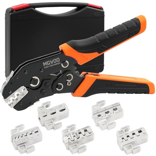 Wire Crimping Tool Kit 7Pcs Ratchet Wire Crimper for Insulated Nylon Connector,Non-Insulated Butt Connectors Ring Terminals,Open Barrel Terminals,Solar Connectors - Crimp Tool with 6 Dies 6PCS Crimping Tool Set