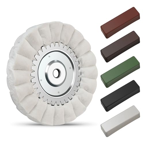 8" S-Shape Airway Buffing Wheel with 5/8" Arbor Flange-Free Hub & 5-Color Polishing Compound Set, Complete Metal Polishing Kit for Aluminum Stainless Steel Truck Wheels Rims Jewelry Glass