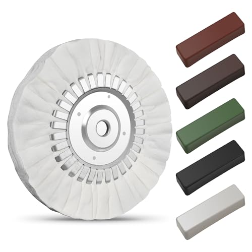 8" Fine White Airway Buffing Wheel with 5/8" Arbor Hub & 5-Color Polishing Compound Set, Complete Final Mirror Finish Polishing Kit for Aluminum Truck Wheels, Rims, Chrome, Stainless Steel