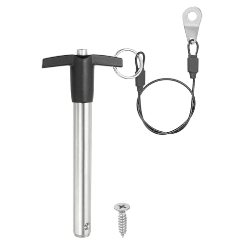 PATIKIL 1/2"(12mm) Diameter 304 Stainless Steel Quick Release Pin, Usable Length 3.1"(80mm) Push-Button t Handle Lock Pins with 25cm Lanyard Cable M5 Screw, Silver 1/2" x 3.1"
