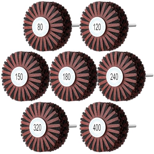 Tioncy 7 Pack Flap Wheels 1/4-Inch Shank, Abrasive Sanding 80-400 Grit