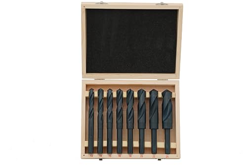 VCT 8-Piece Silver Deming Drill Bit Set – Metric Sizes 13mm to 25mm 1/2" Shank High-Speed Carbon Steel Fully Ground Precision Metal Drilling Wood Storage Case Included