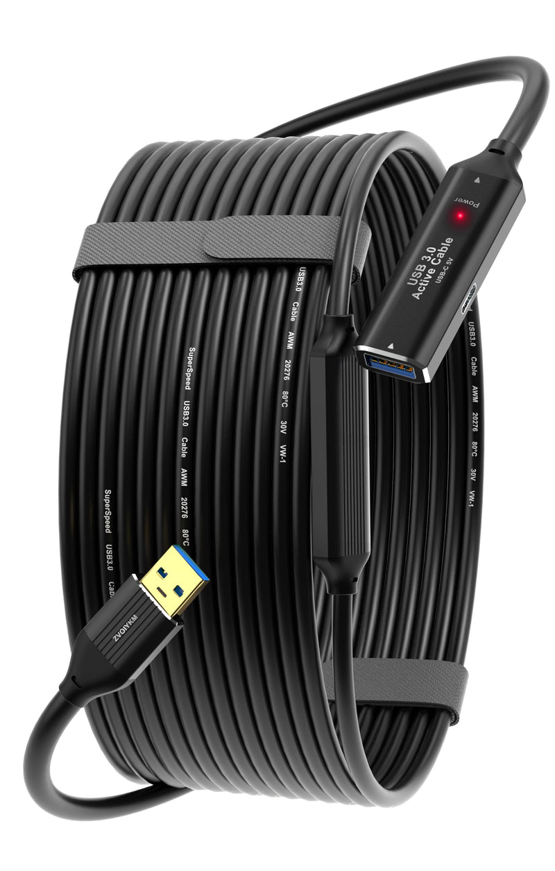 USB 3.0 Active Extension Cable, 50FT (15M) with Signal Booster - 5Gbps High Speed Data Transfer Male to Female Repeater Cord, in-Wall Compatible for VR Headset, Printer, Hard Drive, Xbox, PC 50 ft