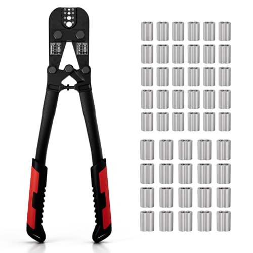 Sanuke Wire Rope Crimping Tool Kit, 3/64"-1/8" Steel Cable Swaging Tool Crimper+Sleeves (2-Piece)