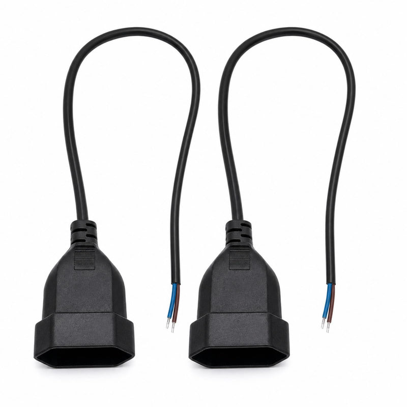 2 pieces Euro coupling flat with 20 cm long connection cable, coupling 230 V, Schuko coupling flat, Euro 230 V flat, Euro plug flat for Schuko plug (black) black A