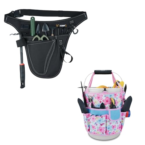 KUNN Garden Tool Organizer Belt Multifunctional Work Apron Pouch for Gardeing Florist Plumbing,Black + Gardening Gift for Women Men 5 Gallon Bucket Tool Organizer with 18 Pockets