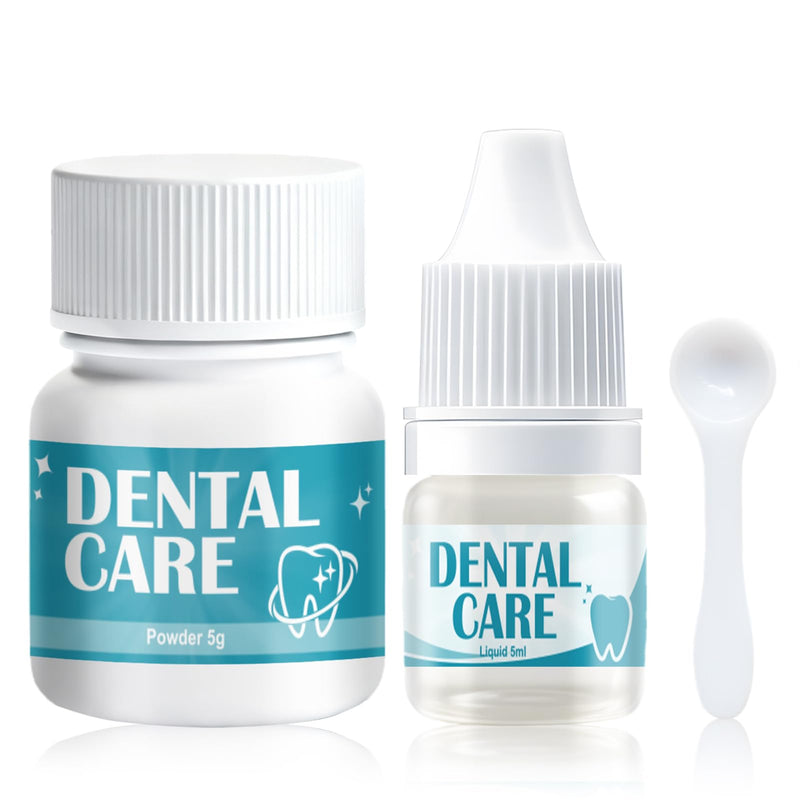 Dental cement self-hardening durable, tooth adhesive for crowns, 5 g + 5 ml | Dental denture glue, solution for crowns, bridges, dental caries and lost fillings, dental filling repair kit