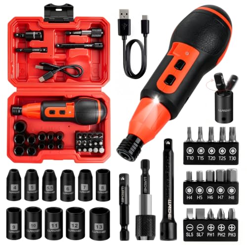 LLNDEI 4V Cordless Electric Screwdriver Set 31Pcs with Bits & 1/4" Sockets