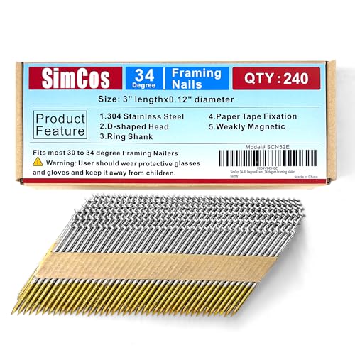 34-30 Degree 3 Inch Ring Shank Paper Framing Nails,240-Pack 3" --240 PCS