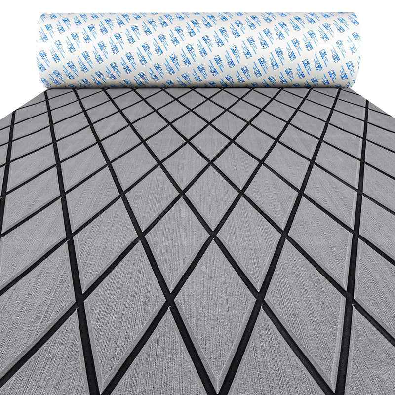OCEANBROAD Diamond Boat Flooring with Self-Adhesive 96''x16''/38''/47'' | Double-layer, Non-Slip, 6 mm Eva Foam Marine Decking, Easy to Install, For Motor Pontoon Boats, RV Floor, Kayak, Surfboard Gray with Black Lines 96''L x 16''W-10.67sqft