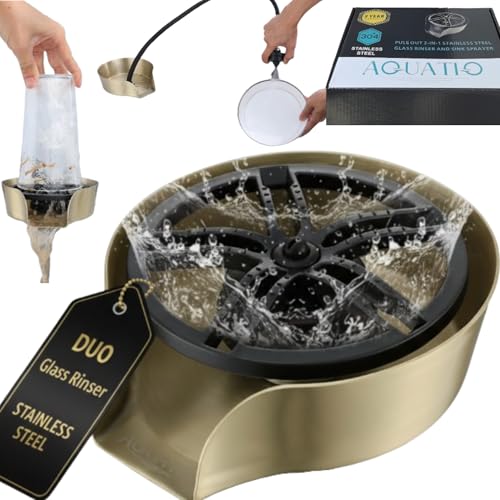 AquaDuo Glass Rinser and Kitchen Sink Sprayer Combo, Stainless Steel Cup Washer, Cup Cleaner for Sink, Bar Glass Rinser, Bottle Washer Sink Attachment, Glass Cleaner for Sink
