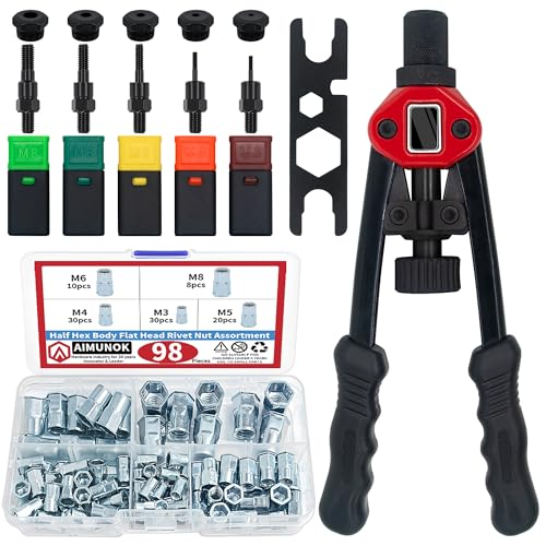 Professional Rivet Nut Tool Kit with 98Pcs Assortment - 14" Hand Riveter for Metric & SAE Threads