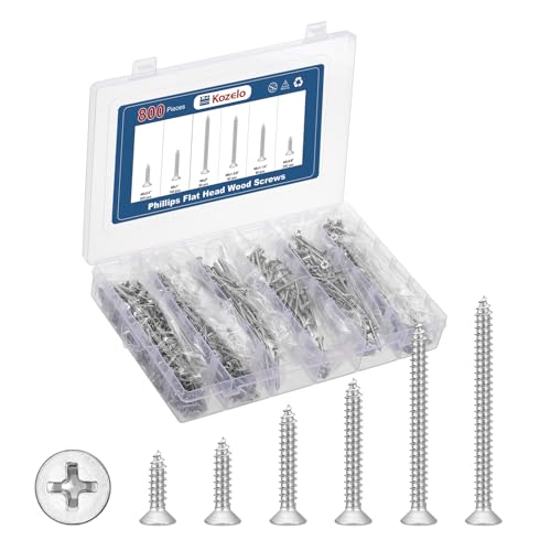 800Pcs Phillips Wood Screws Assortment Kit #8x5/8-2" 304 SS Silver #8x5/8" to 2" 800