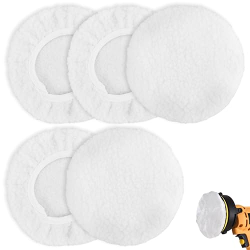 Lambswool Polishing Covers for 220-250 mm Polishing Machines Car Paint Care Pack of 5 | Polishing bonnet set for battery car polishing machines, car polishing hood set, soft microfibre polishing hood