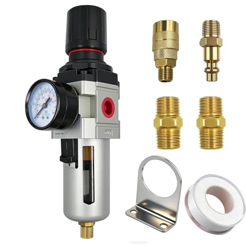 LTPC 1/2" NPT Compressed Air Filter Regulator Combo Piggyback, 5 Micron Brass Element, Poly Bowl, Semi-Auto Drain, Metal Bracket, 0-150 psi AW4000-04