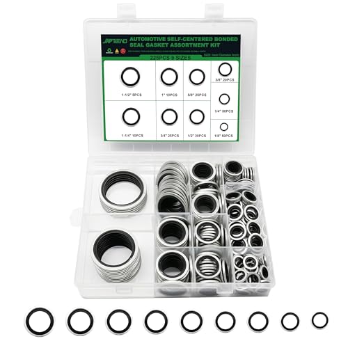 225 PCS Auto Self-Centering Bonded Sealing Gasket Assortment Kit SAE 225