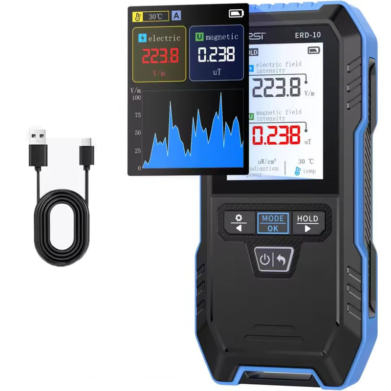 4-in-1 EMF Meter ERD-10 Electromagnetic Field Detector for EF-RF-MF Temperature Measurement