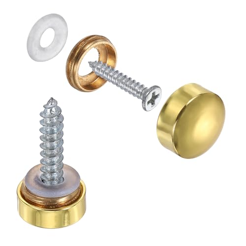 uxcell 20Pcs Screw Covers Caps, Brass Dome Mirror Screws Decorative Caps Cover Nail Fasteners for Sign Advertising Hardware Construction, 10mm Diameter, Polished Gold 20
