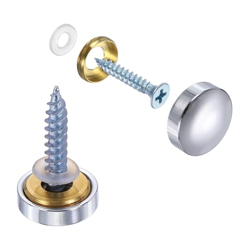 uxcell 20Pcs Screw Covers Caps, Brass Dome Mirror Screws Decorative Caps Cover Nail Fasteners for Sign Advertising Hardware Construction, 14mm Diameter, Polished Silver 20