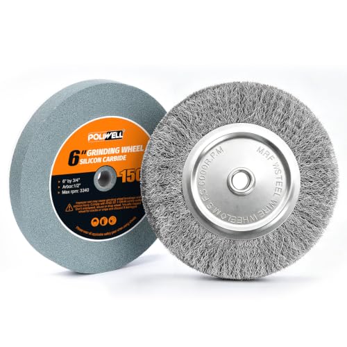 6" Bench Grinder Grinding Wheel & Wire Wheel Brush 150 Grit with 1/2" Arbor