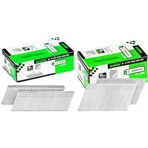 meite 15 Gauge 34 Degree Finish Nails Set 1-1/2 Inch & 2-1/2 Inch Galvanized Angled Finishing Nails Kit for Finish Nailer Gun - Cabinet Crown Baseboard Triming