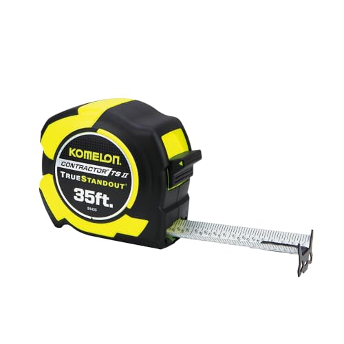 Komelon 35-Ft Contractor TSII Wide Blade Tape Measure with Backside Printing, Manual Lock, Long Standout (91435) Hi-Viz Yellow 35 FT
