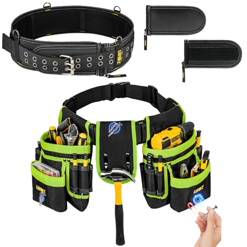 Magnetic Tool Belt Pouch Bag With Replacement Padded Tool Belt(Adjustable Waist 34''-40''),Heavy Duty Tool Belts for Men,Work Belts for Electrician,Carpenter,Construction,Utility Belt