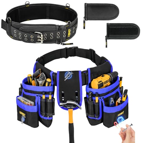 Magnetic Tool Belt Pouch Bag With Replacement Padded Tool Belt(Adjustable Waist 34''-40''),Heavy Duty Tool Belts for Men,Work Belts for Electrician,Carpenter,Construction,Utility Belt
