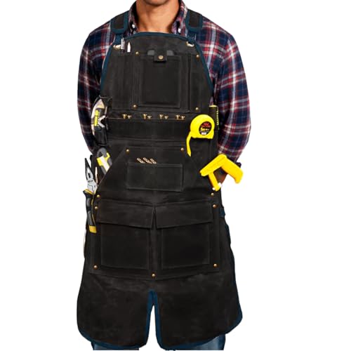 20-Pocket Heavy-Duty Waxed Canvas Work Apron – Fully Adjustable, Vintage Style Tool Organizer Black
