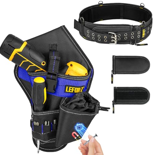Drill Holster with Replacement Padded Tool Belt(Adjustable 34''-40''),Heavy-Duty Impact Holster with Tool Belts for Men,Drill Pouch Fits Most Drills,Work Belts for Electrician,Carpenter,Construction