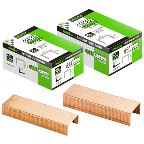 meite Carton Closing Staples 16 Gauge 1-3/8" Wide Crown 3/4" & 7/8" Leg Copper-Coated Carton Staples for Pneumatic or Manual Box Stapler Gun - Cardboard Closer Packaging