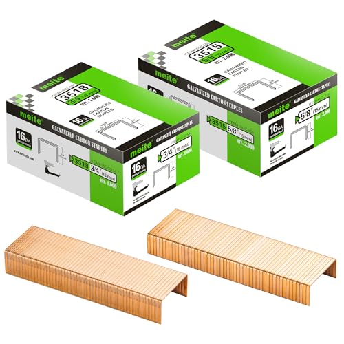meite Carton Closing Staples 16 Gauge 1-3/8" Wide Crown 5/8" & 3/4" Leg Copper-Coated Carton Staples for Pneumatic or Manual Box Stapler Gun - Cardboard Closer Packaging