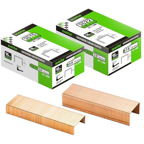 meite Carton Closing Staples 16 Gauge 1-3/8" Wide Crown 7/8" & 5/8" Leg Copper-Coated Carton Staples for Pneumatic or Manual Box Stapler Gun - Cardboard Closer Packaging