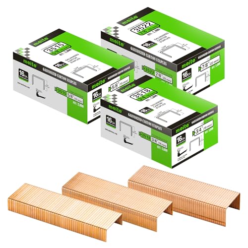 meite Carton Closing Staples 16 Gauge 1-3/8" Wide Crown 3/4" & 5/8" & 7/8" Leg Copper-Coated Carton Staples for Pneumatic or Manual Box Stapler Gun - Cardboard Closer Packaging