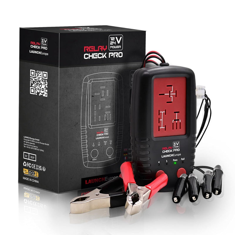 LAUNCH RelayCheck Pro 12V/24V Relay Tester Car/Truck Car Pin Detection | Auto pin detection for 4/5 pin, loaded contact test, LED error codes and bag, portable diagnostic tool for car and industry
