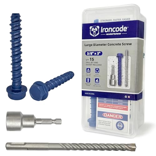 3/8 x 3 Heavy-Duty Hex Head Concrete Anchors, 15 PCS, Corrosion Resistant Blue Climaseal Coating, Outdoor Rated Use, Concrete Block and Masonry Brick Screws 3/8 x 3"