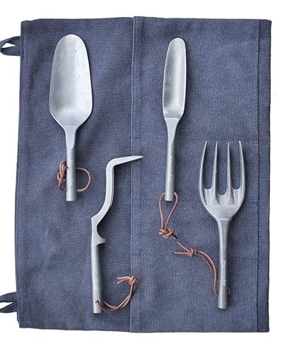 Heavy Duty Garden Tools Set with Elegant Design, 4-Piece Zinc Alloy Kit Includes Large Shovel, Hand Trowel, 2 & 4 Prong Cultivator for Gardening