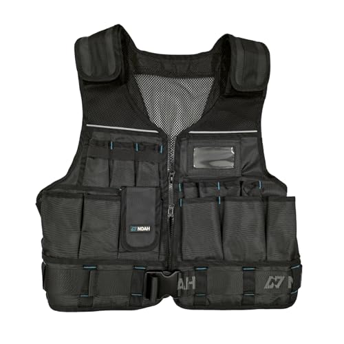 N NOAH Heavy-Duty Tool Vest for Men, Adjustable Size, 1680D Ballistic Fabric, Breathable Construction Vest with Reflective Stripes, Multi-Purpose Pockets for Electrician, Carpenter, Outdoor Activities