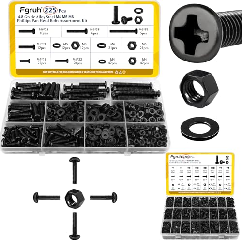225PCS Metric M4 M5 M6 Machine Screws Assortment Kit & 2200PCS M2 M3 M4 M5 Hex Socket Button Head Bolts Assortment Kit, Black Zinc Plated