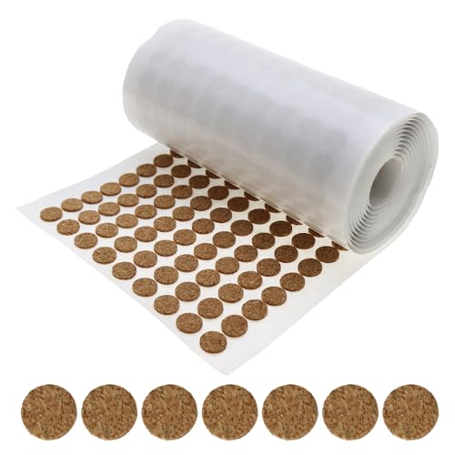 MEETOOT 1400pcs 0.4 * 0.06 inch Self-Adhesive Cork Dots, Flat Round Self-Adhesive Cork Points, for Cabinets, Desktop Items, Anti-Scratch, Furniture, Electronics
