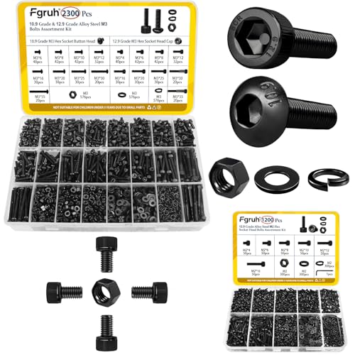 2300PCS M3 Hex Socket Button & Cap Head Bolts Assortment Kit and 1200PCS M2 Hex Socket Head Bolts Assortment Kit, Zinc Plated Screw for 3D Printer,DIY
