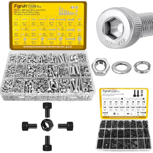 1220PCS M3 M4 M5 M6 Metric Hex Socket Head Screws Assortment Kit & 2300PCS M3 Hex Socket Button & Cap Head Bolts Assortment Kit for DIY, 3D Printer