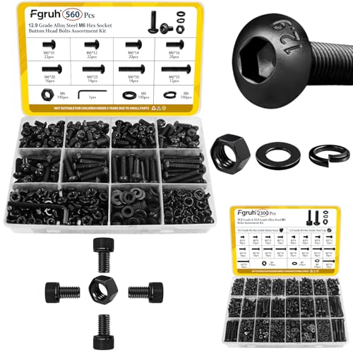 560PCS M6 Hex Socket Button Head Bolt Assortment Kit & 2300PCS M3 Hex Socket Button & Cap Head Bolts Assortment Kit for DIY, 3D Printer