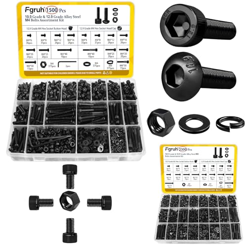 1500PCS M4 & 2300PCS M3 Hex Socket Button & Cap Head Bolts Assortment Kit Black Zinc Plated for DIY, 3D Printer