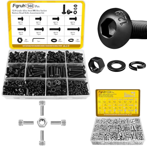 560PCS M6 Hex Socket Button Head Bolt Assortment Kit & 1220PCS M3 M4 M5 M6 Metric Hex Socket Head Screws Assortment Kit