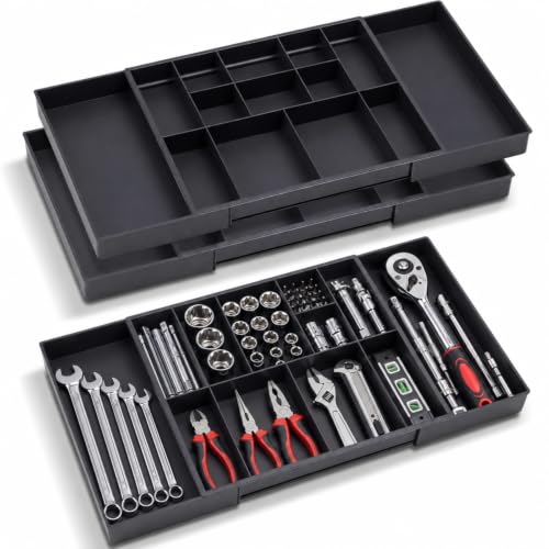 2 Pack Expandable Tool Box Organizer Tray, 12+2 Compartments 1