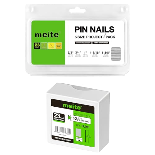 meite 1-3/8" Galvanized 23 Gauge Pin Nails - 10000 Counts and Assorted 5 Sizes (5/8", 3/4", 1", 1-3/16", 1-3/8") Galvanized Pin Nails - 10000 Counts