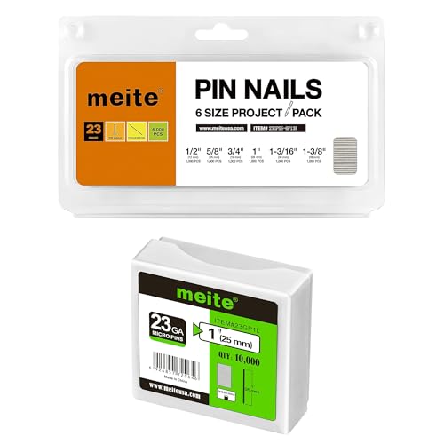 meite 1" Galvanized 23 Gauge Pin Nails - 10000 Counts and Assorted 6 Sizes (1/2", 5/8", 3/4", 1", 1-3/16", 1-3/8") 304 Stainless Steel Pin Nails - 6000 Counts