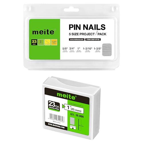 meite 1" Galvanized 23 Gauge Pin Nails - 10000 Counts and Assorted 5 Sizes (5/8", 3/4", 1", 1-3/16", 1-3/8") Galvanized Pin Nails - 10000 Counts